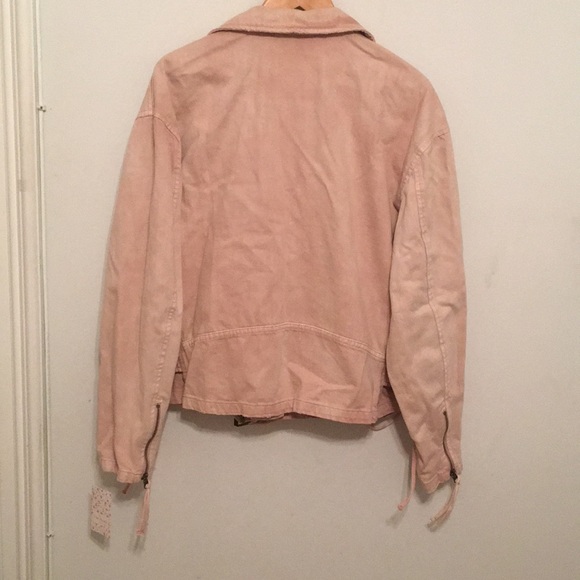 Free People Denim Lace Up Moto Jacket M NWT - Picture 5 of 8